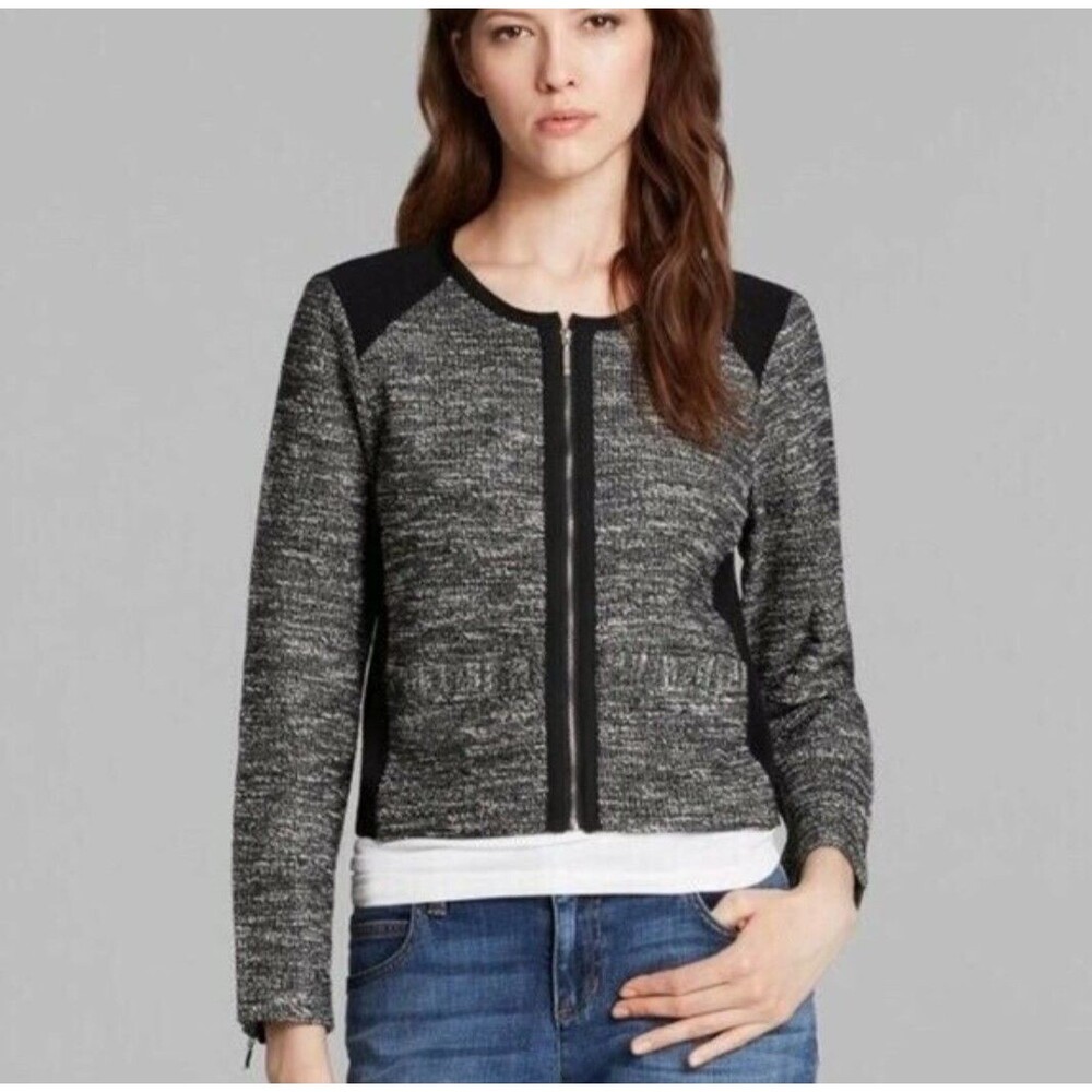 NWOT Eileen Fisher Size XL Tweed Jacket Moto Zip Trim Ponte Panel Italian Fabric